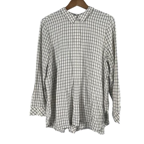 J. Jill Button Back Peter Pan Collar SIZE LARGE Womens Blouse Windowpane Plaid - Picture 1 of 10